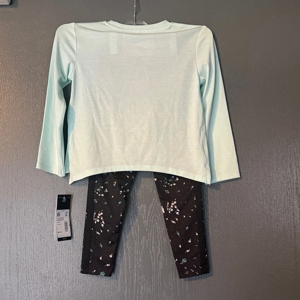 adidas Mint Long Sleeve Top with Black Floral Logo Leggings